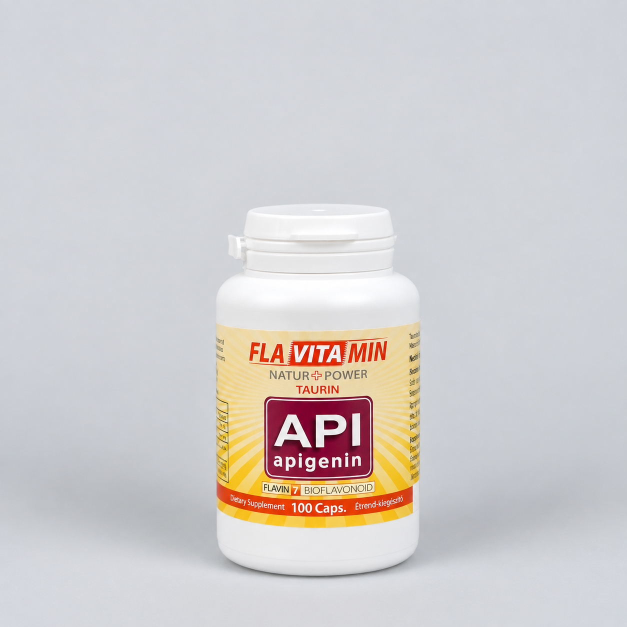 Flavitamin Taurin Apigenina – supliment alimentar natural cu taurină și apigenină. Îmbogățită cu bioflavonoidele, complexul Flavin7.