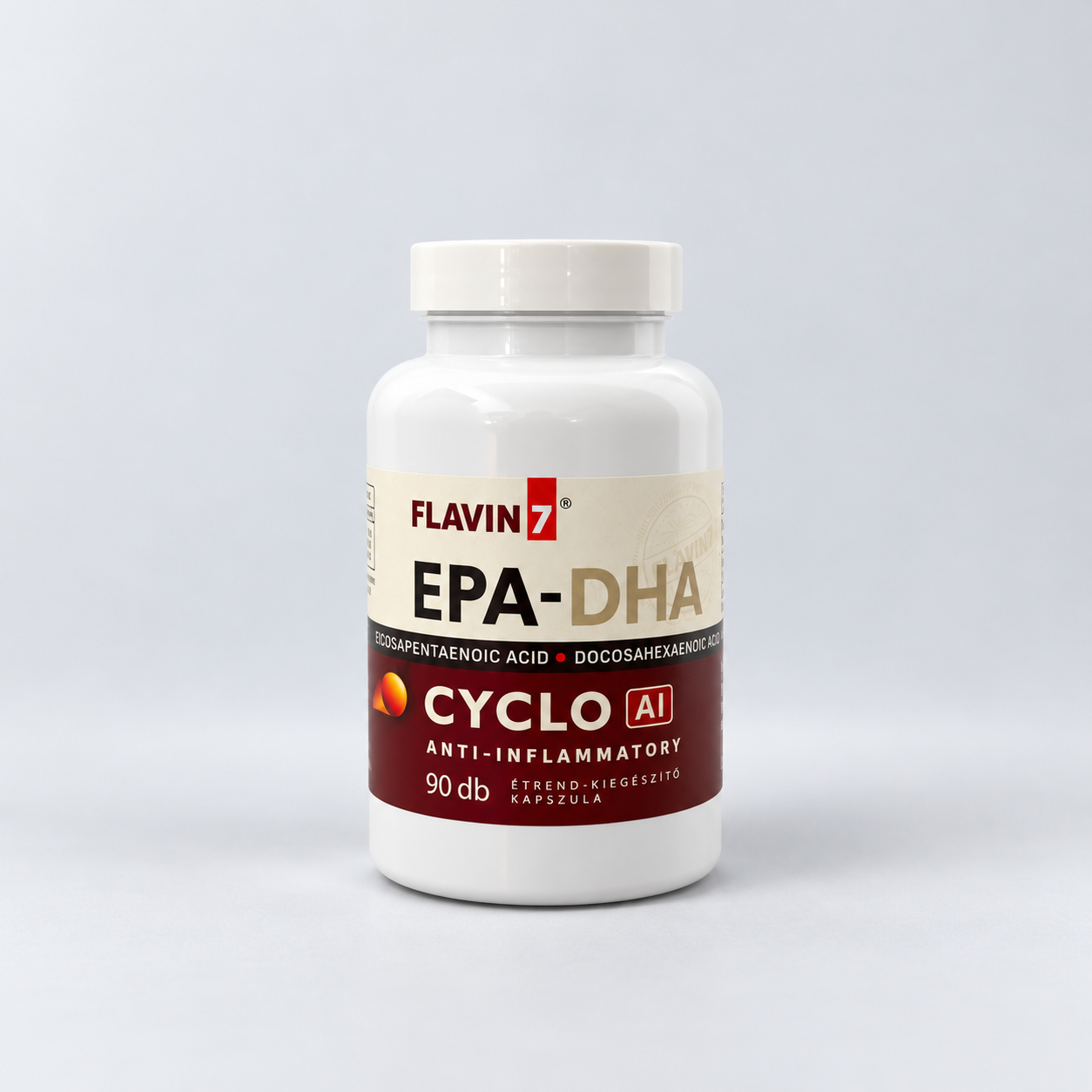 Flavin7 CYCLO EPA-DHA AI, 90 capsule – supliment alimentar natural cu acizi grași omega-3 EPA și DHA din alge, ciclodextrină și complex vegetal Flavin7.